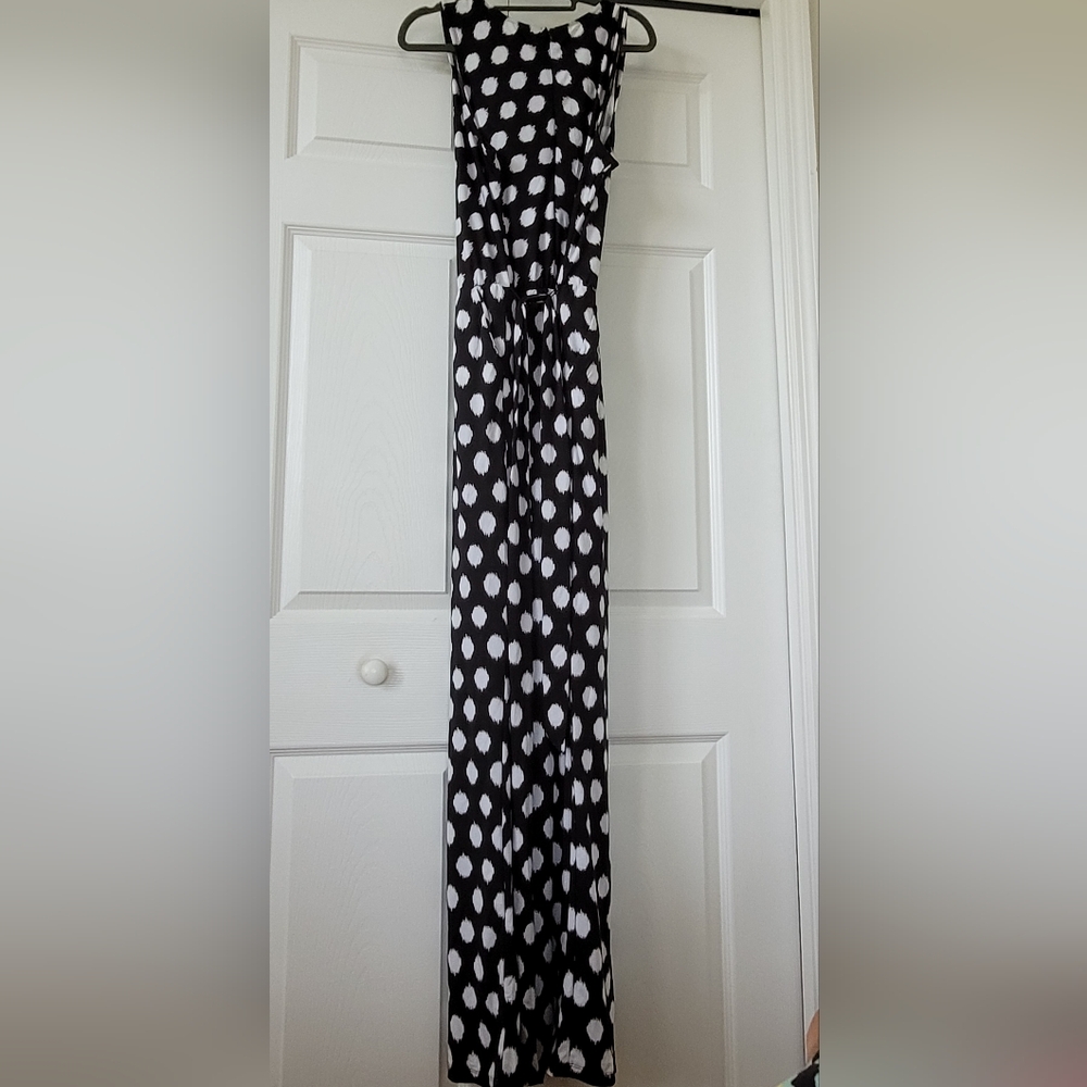 NY Collection Black and White Polka Dot Jumpsuit Halter Neck